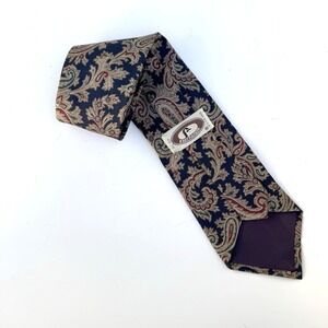 VTG 60s 70s Bert Pulitzer Necktie Burgundy Tan Paisley Tie Androgynous Boss